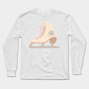 Cute Winter Ice Skate Pattern with Snowflakes Long Sleeve T-Shirt